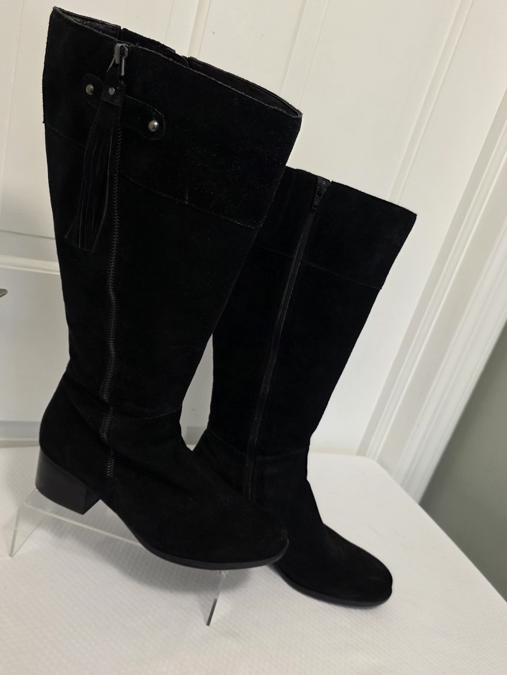 Naturalizer Demi Black Suede Knee High Boots Wide Calf Size 9, Boho, Western